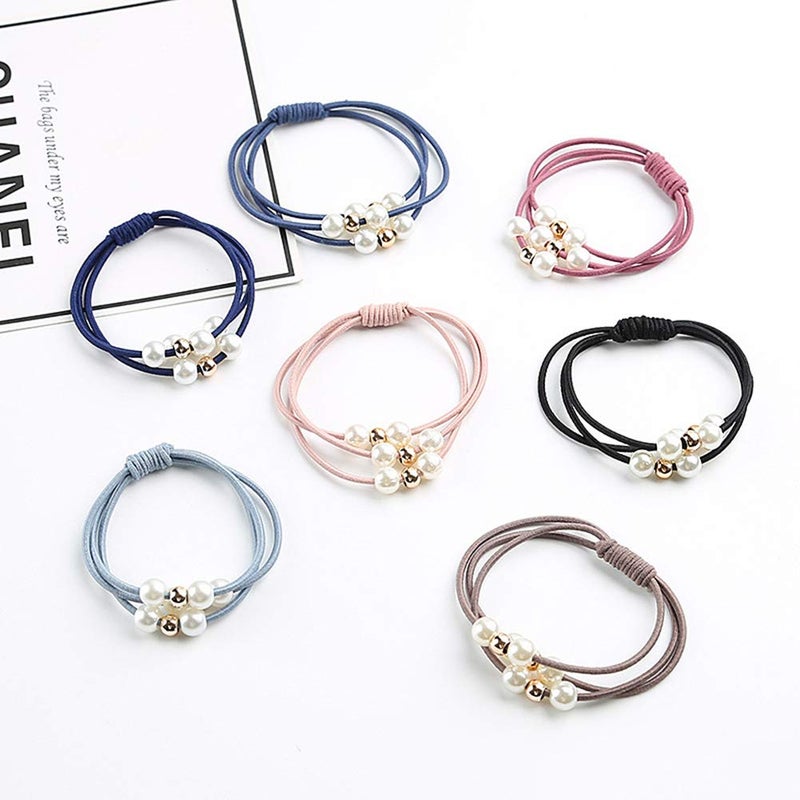 DDJYP 20 Pcs Korean Hair Accessories for Girls - Multi Layer Hair Rings with Pearls, Elastic Ties, and Rope Hairbands - Image 4